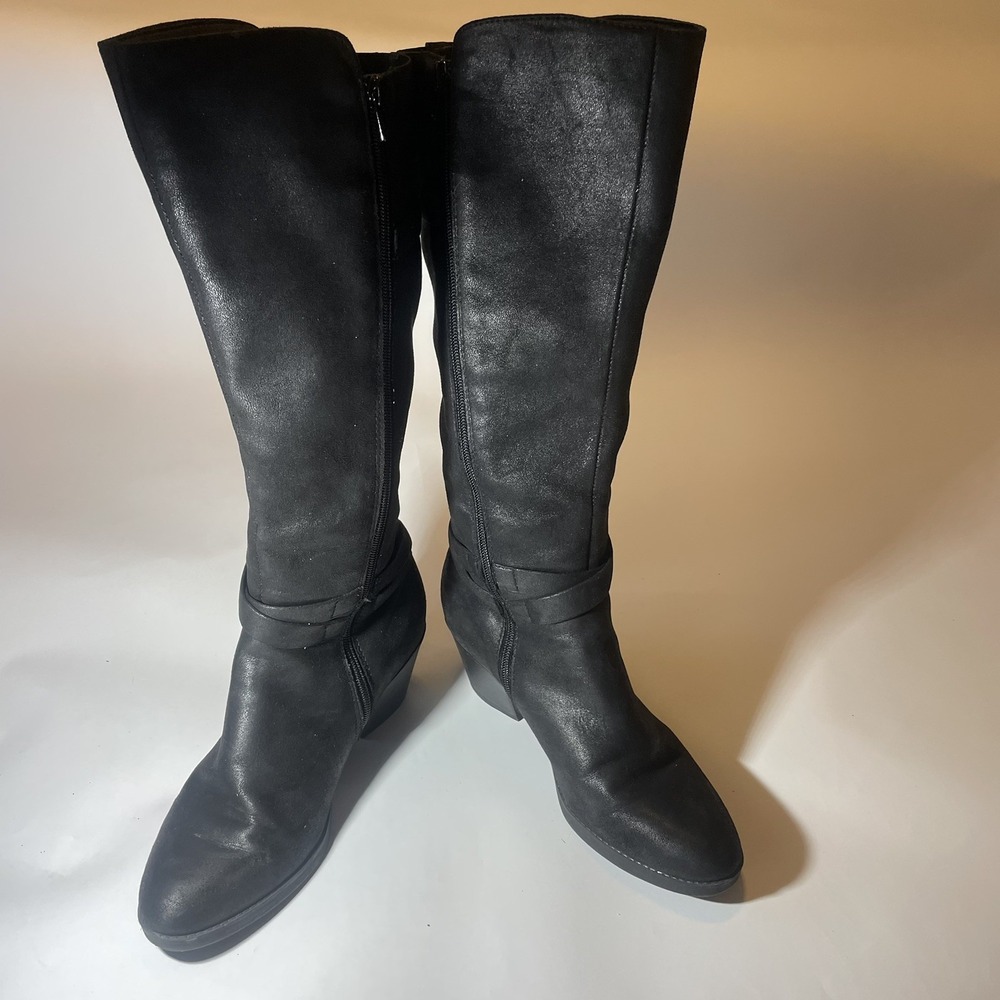 Wearever Black Faux Suede Over The Knee Block Heel Boots Size 9